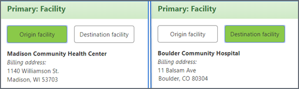 Select origin or destination for the facility.